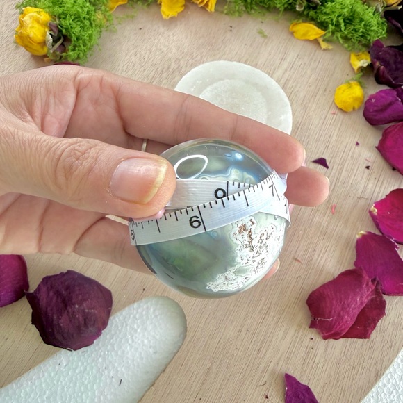 Selenite Sphere Holder + Orca Agate Sphere - Picture 8 of 8